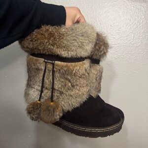 BearPaw Brown and Tan Faux Fur Winter Boots